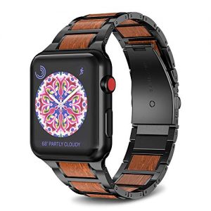 Kinobo Wooden Watch Band Compatible with Apple Watch, 100% Eco-Friendly Natural Hardwood Watch Strap Thickened Wrist Bracelet for iWatch Series 5, 4, 3, 2, 1, Sport, Edition (Walnut-38mm/40mm)