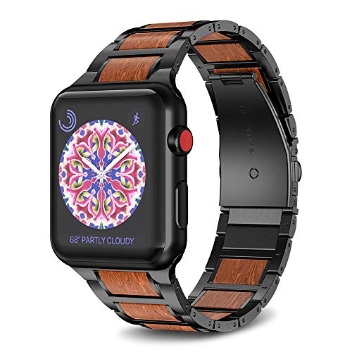 Kinobo Wooden Watch Band Compatible with Apple Watch, 100% Eco-Friendly Natural Hardwood Watch Strap Thickened Wrist Bracelet for iWatch Series 5, 4, 3, 2, 1, Sport, Edition (Walnut-38mm/40mm)