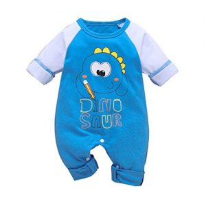 QBQCBB Newborn Infant Baby Boys Girls Cartoon Animals Dinosaur Jumpsuit Romper Clothes(Blue,Age:6-9 Months)