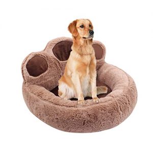 Small Dog Cat Bed Nest Pet Winter Warm Sleeping Bag Bear Claw Pet Calming Bed Detachable Cushion Mat (M, Brown)