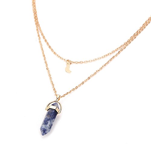 Women Teen Girls Chic Crystal Pendant Necklace Multilayer Moon Chain Necklace Jewelry (Dark Blue)